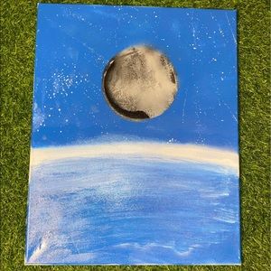 Outer Space moon with Earth & stars Painting Canvas with Spray Can 16x20